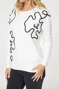 Abstract Print Scoop Neck Pullover