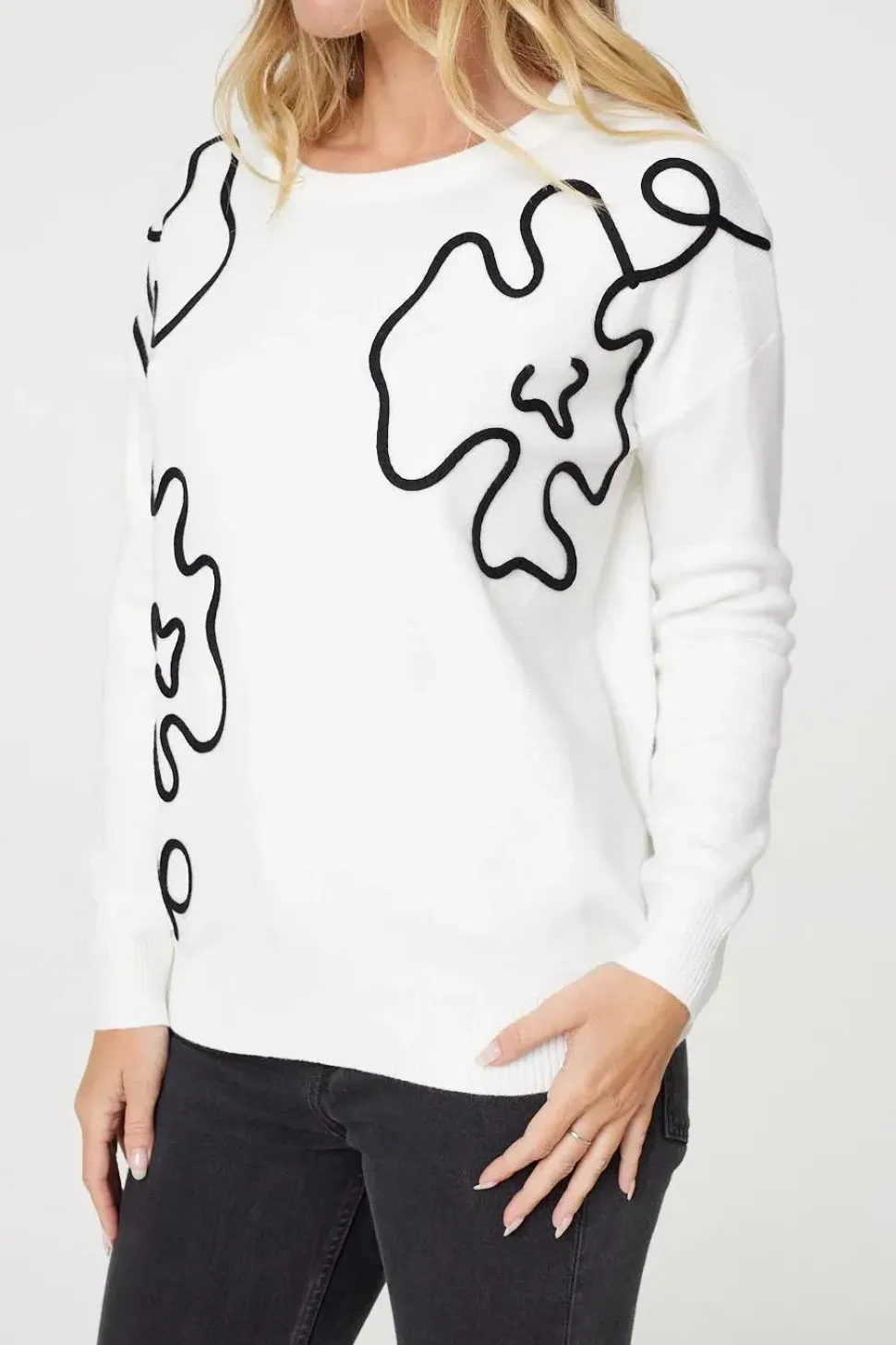 Abstract Print Scoop Neck Pullover