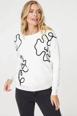 Abstract Print Scoop Neck Pullover