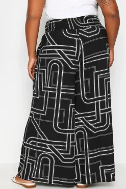 Abstract Print Shirred Wide Leg Trousers