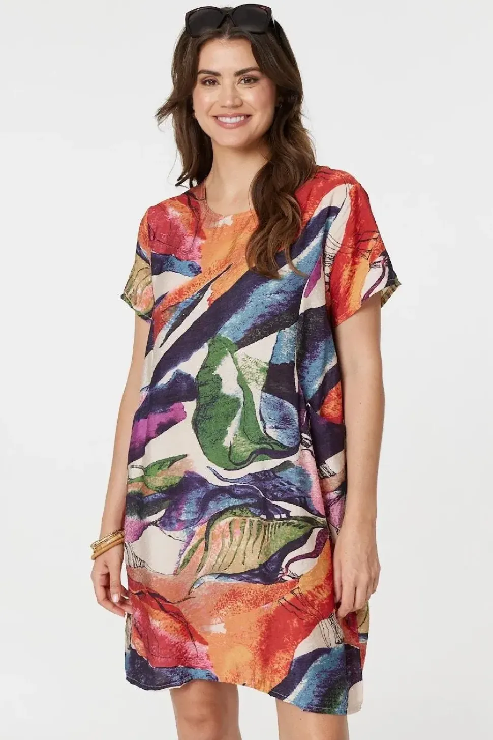 Abstract Print Short Sleeve Shift Dress