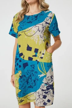 Abstract Print Short Sleeve Shift Dress