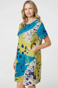 Abstract Print Short Sleeve Shift Dress