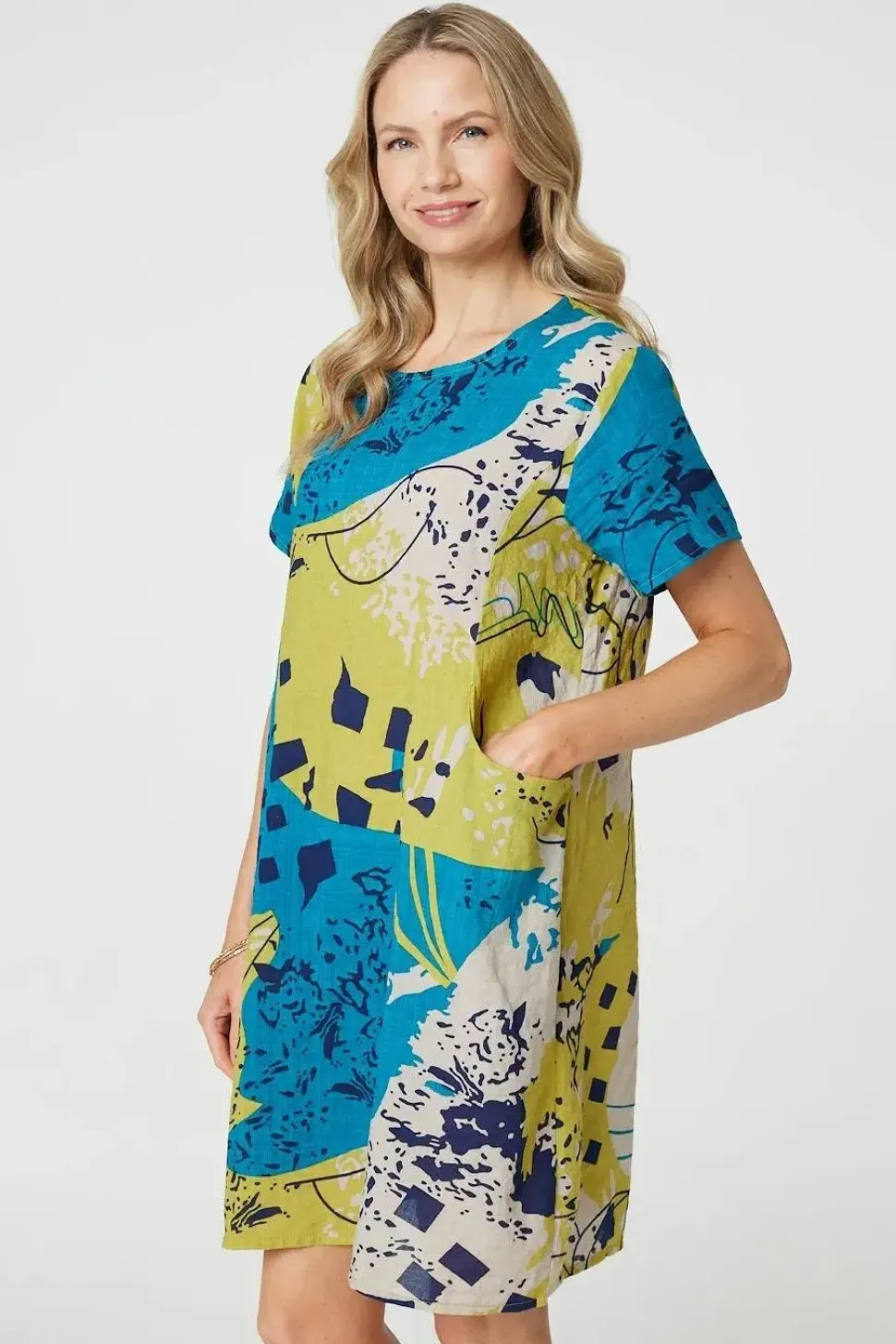 Abstract Print Short Sleeve Shift Dress