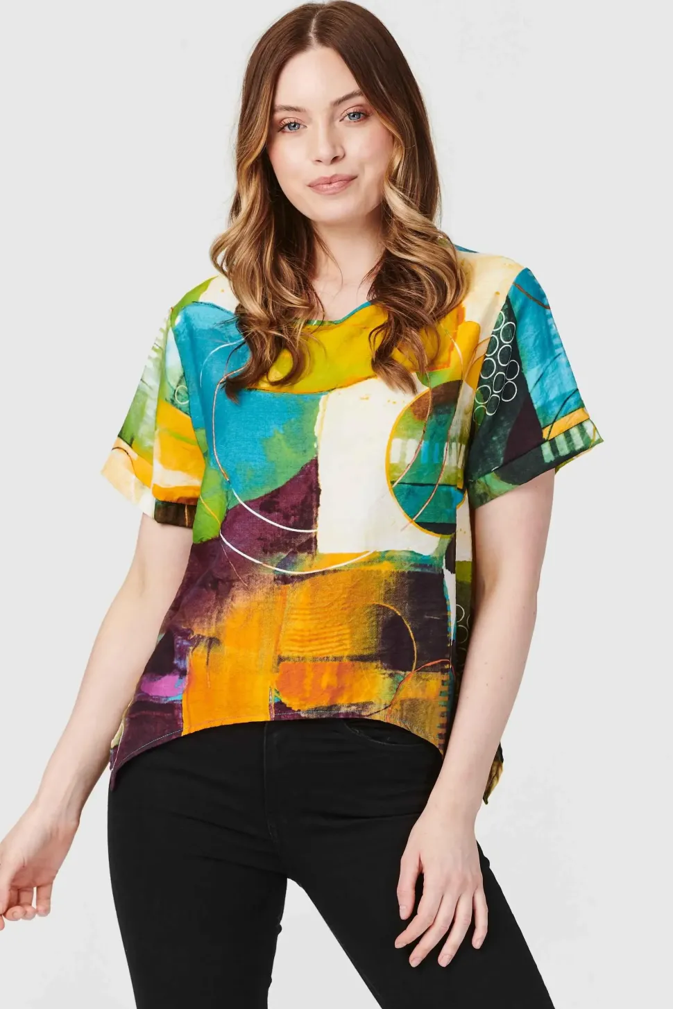 Abstract Print Short Sleeve Top