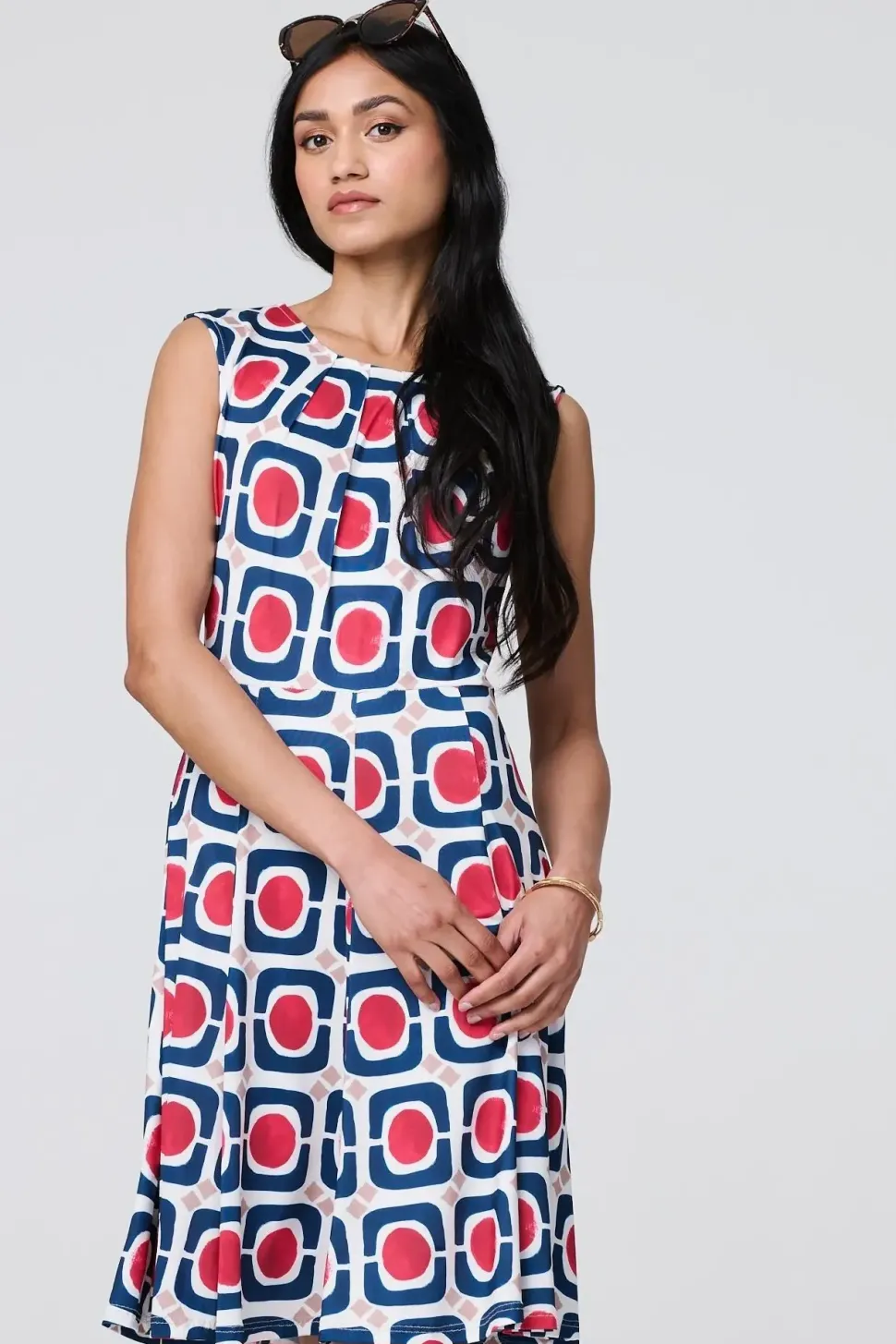 Abstract Print Sleeveless Knee Length Dress