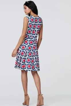 Abstract Print Sleeveless Knee Length Dress