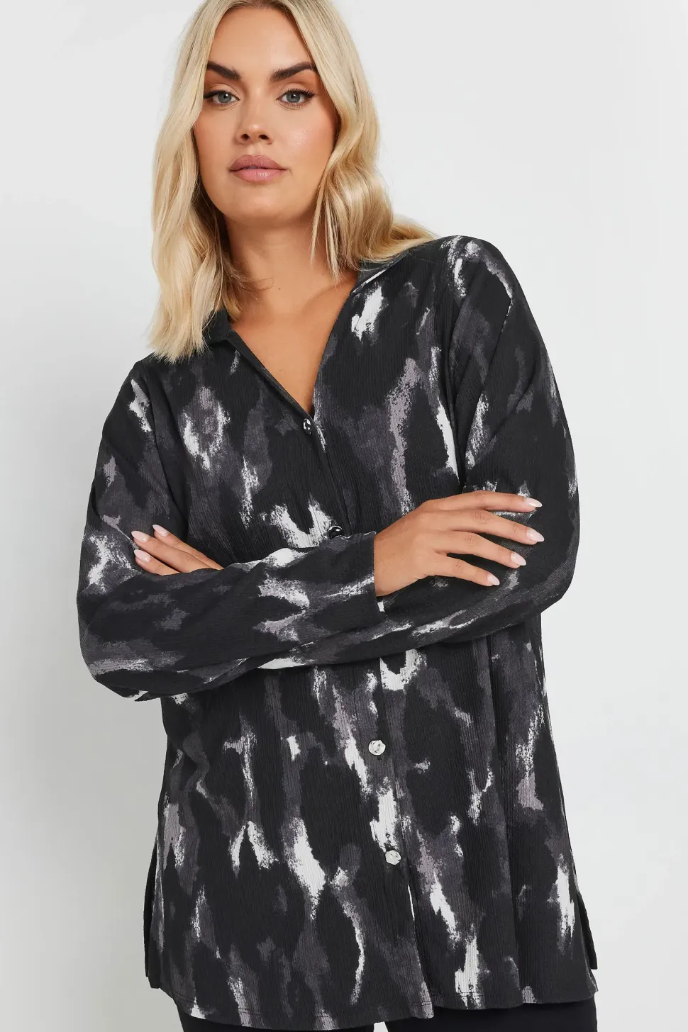 Abstract Print Textured Shirt