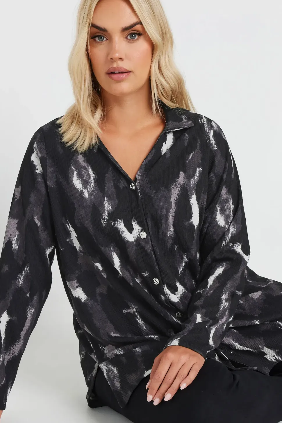 Abstract Print Textured Shirt