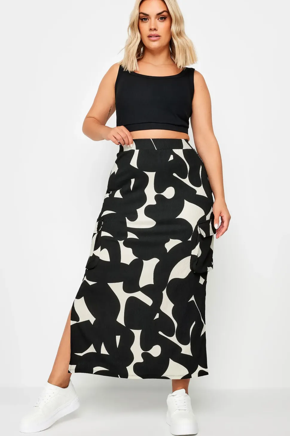Abstract Print Textured Utility Maxi Skirt
