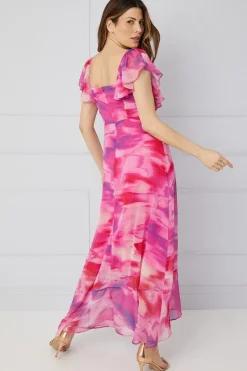 Abstract Ruffle Front Maxi Dress