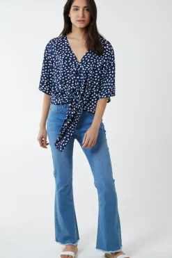 Abstract Spot Tie Front Batwing Top