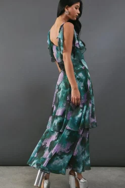 Abstract Strappy Chiffon Tendril Layer Midi Dress