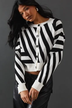 Abstract Stripe Button Down Crop Cardigan