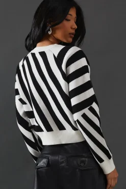 Abstract Stripe Button Down Crop Cardigan