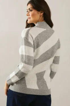 Abstract Stripe High Neck Jumper