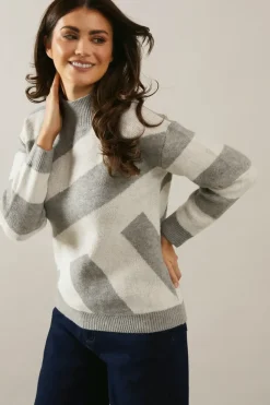 Abstract Stripe High Neck Jumper