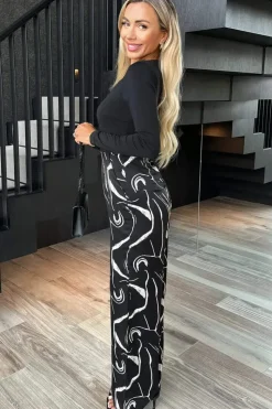 Abstract Stripe Print 2 in 1 Long Sleeve Wide Leg Jumpsuit