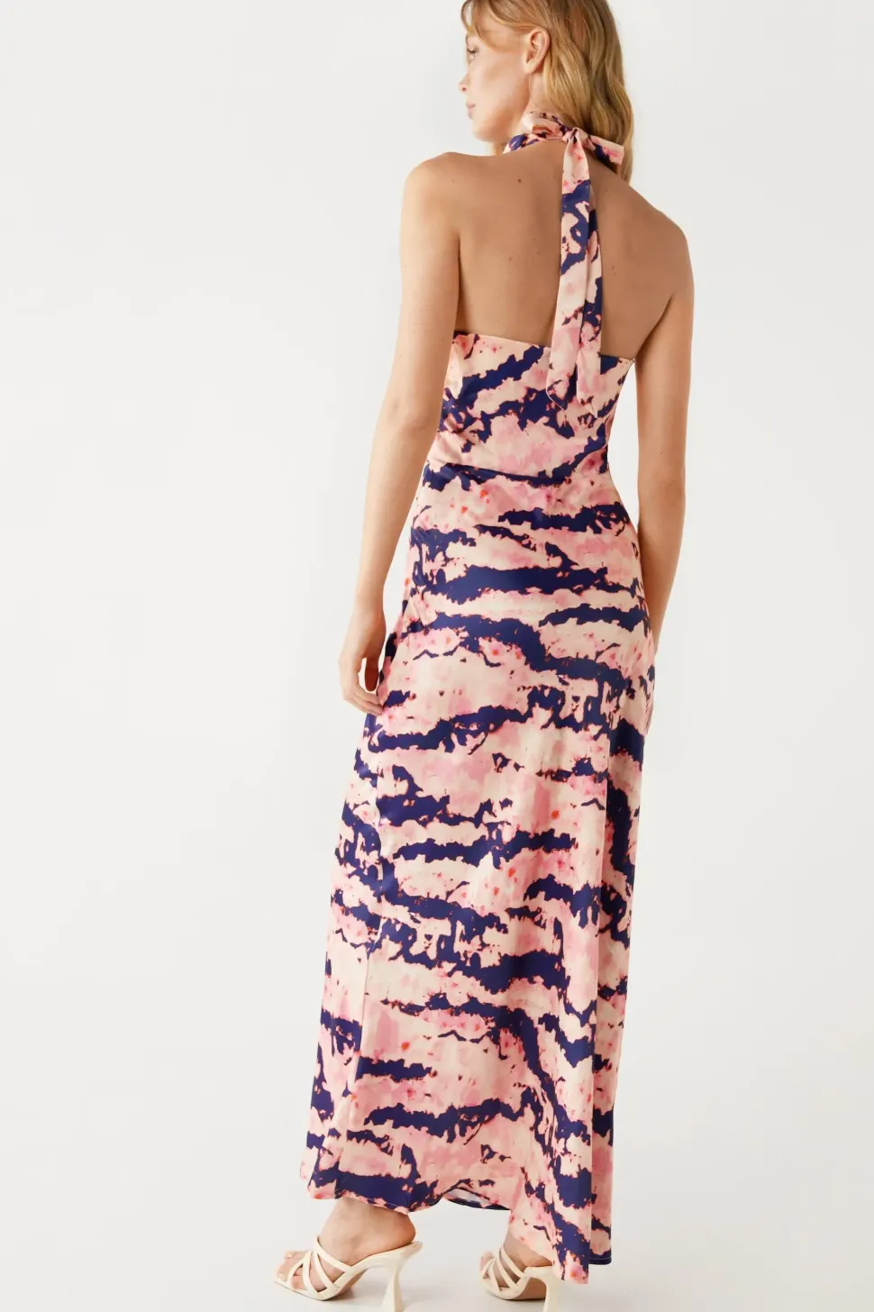 Abstract Tie Dye Halter Cross Neck Slip Dress