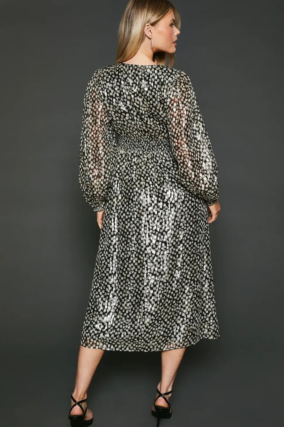 Abstract V Neck Metallic Midi Dress