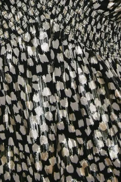 Abstract V Neck Metallic Midi Dress