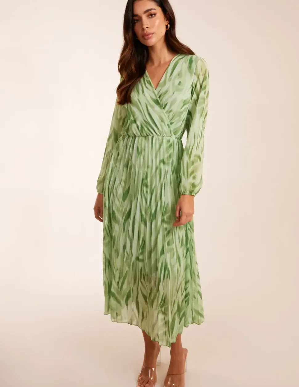 Abstract Wrap Pleated Midi Dress
