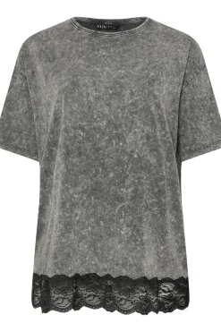 Acid Wash Lace Hem T-Shirt