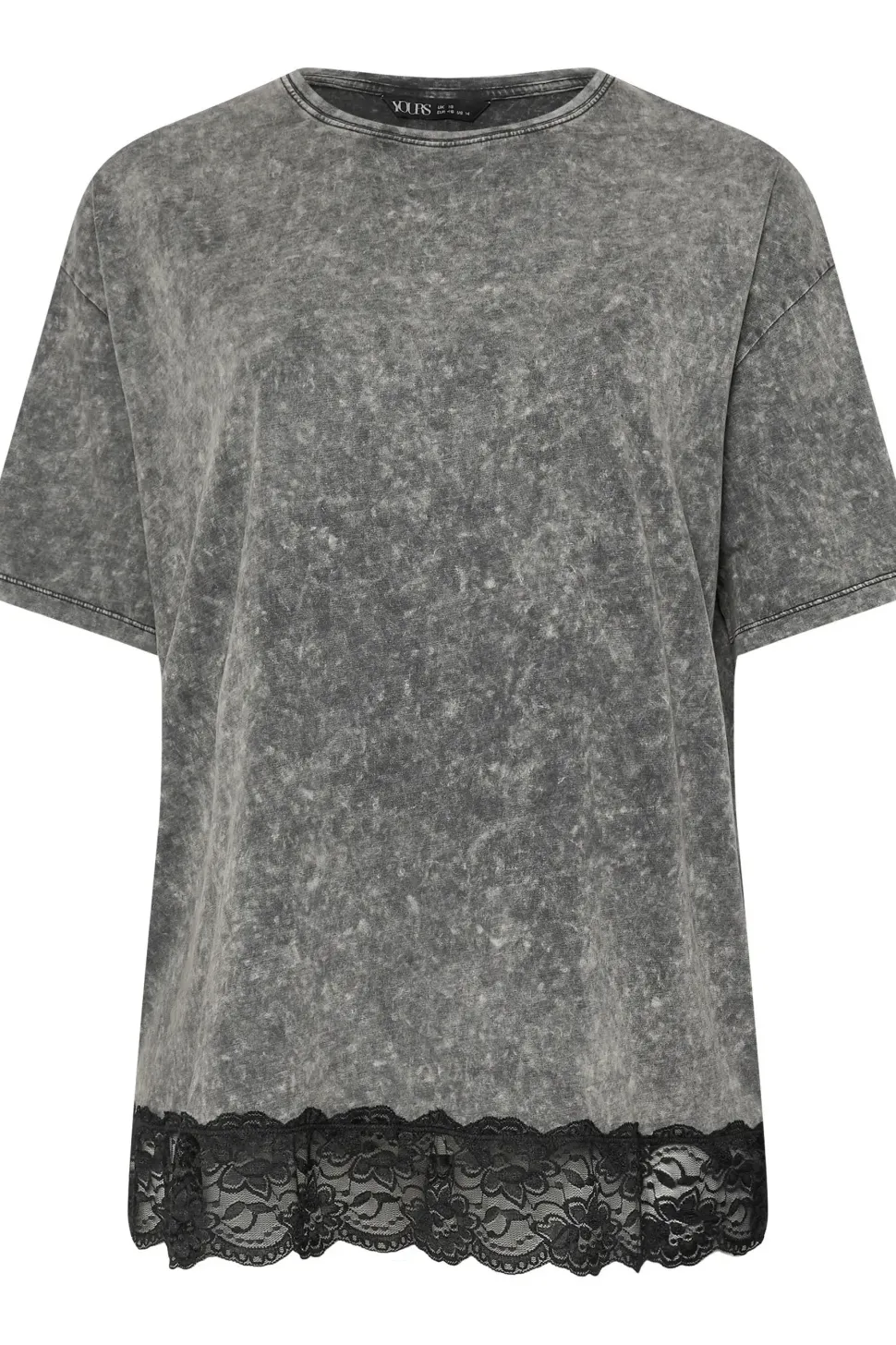 Acid Wash Lace Hem T-Shirt