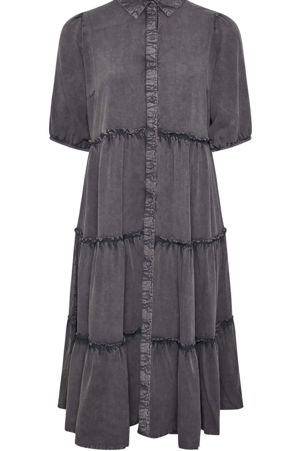 Acid Wash Tiered Shirt Dress