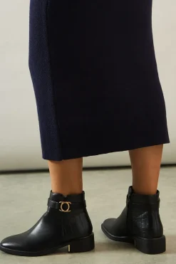 Adeline Faux Leather Trim Detail Ankle Boots