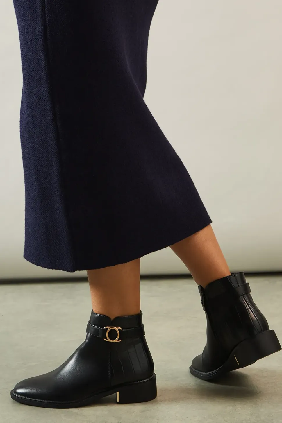 Adeline Faux Leather Trim Detail Ankle Boots