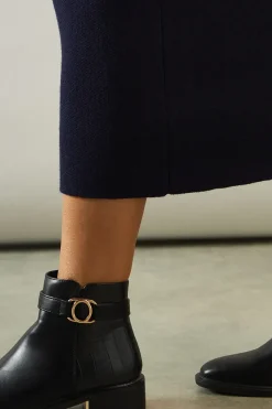 Adeline Faux Leather Trim Detail Ankle Boots