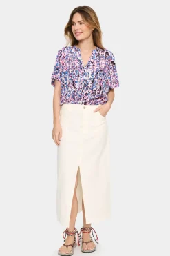 Agnes Short Sleeve V-notch Neck Blouse-