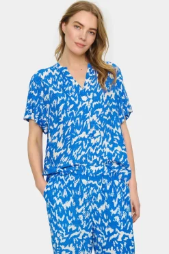 Agnes Short Sleeve V-notch Neck Blouse-