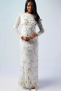 All Over Embroidered Wildflower Long Sleeve Wedding Dress