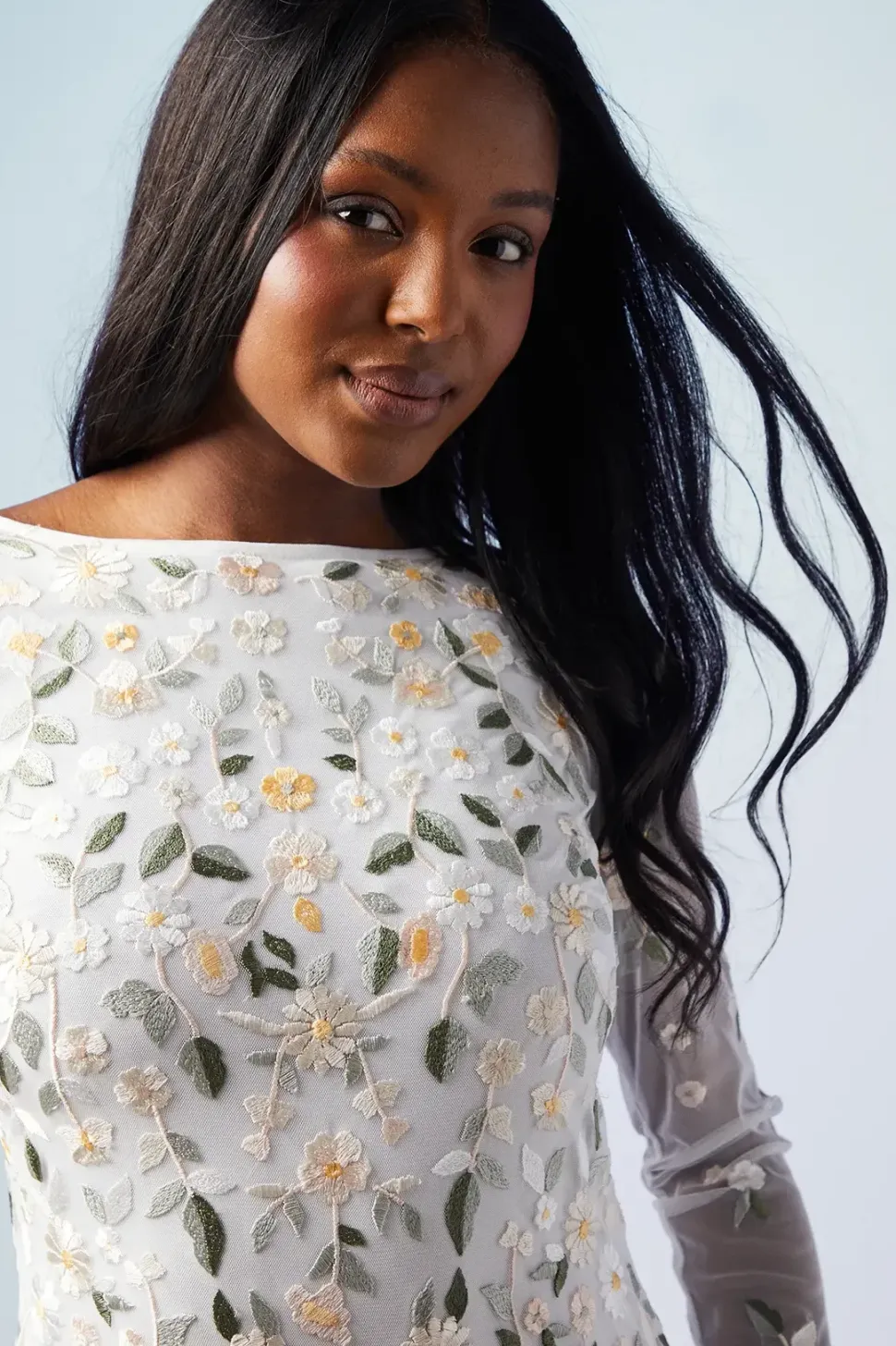 All Over Embroidered Wildflower Long Sleeve Wedding Dress