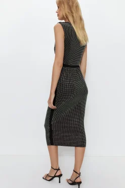 All Over Hotfix Detail Ruched Midi Dress