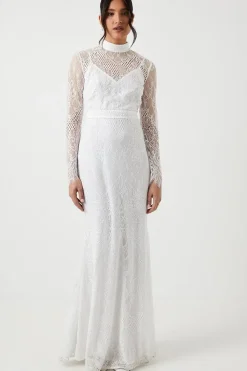 All Over Lace Long Sleeve Fishtail Wedding Dress