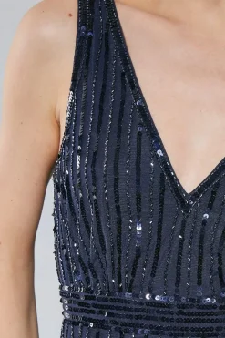 All Over Sequin V Neck Maxi Dress