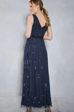 All Over Sequin V Neck Maxi Dress
