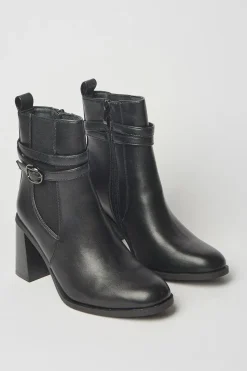 Alma High Block Heel Buckle Detail Ankle Boots