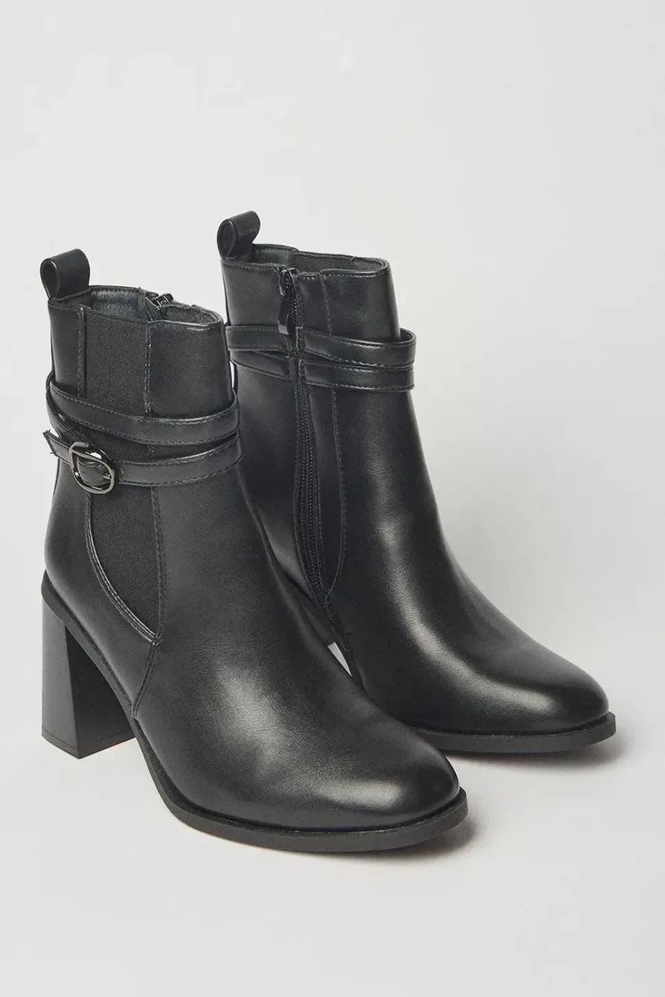 Alma High Block Heel Buckle Detail Ankle Boots