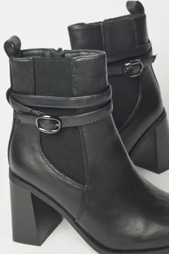 Alma High Block Heel Buckle Detail Ankle Boots