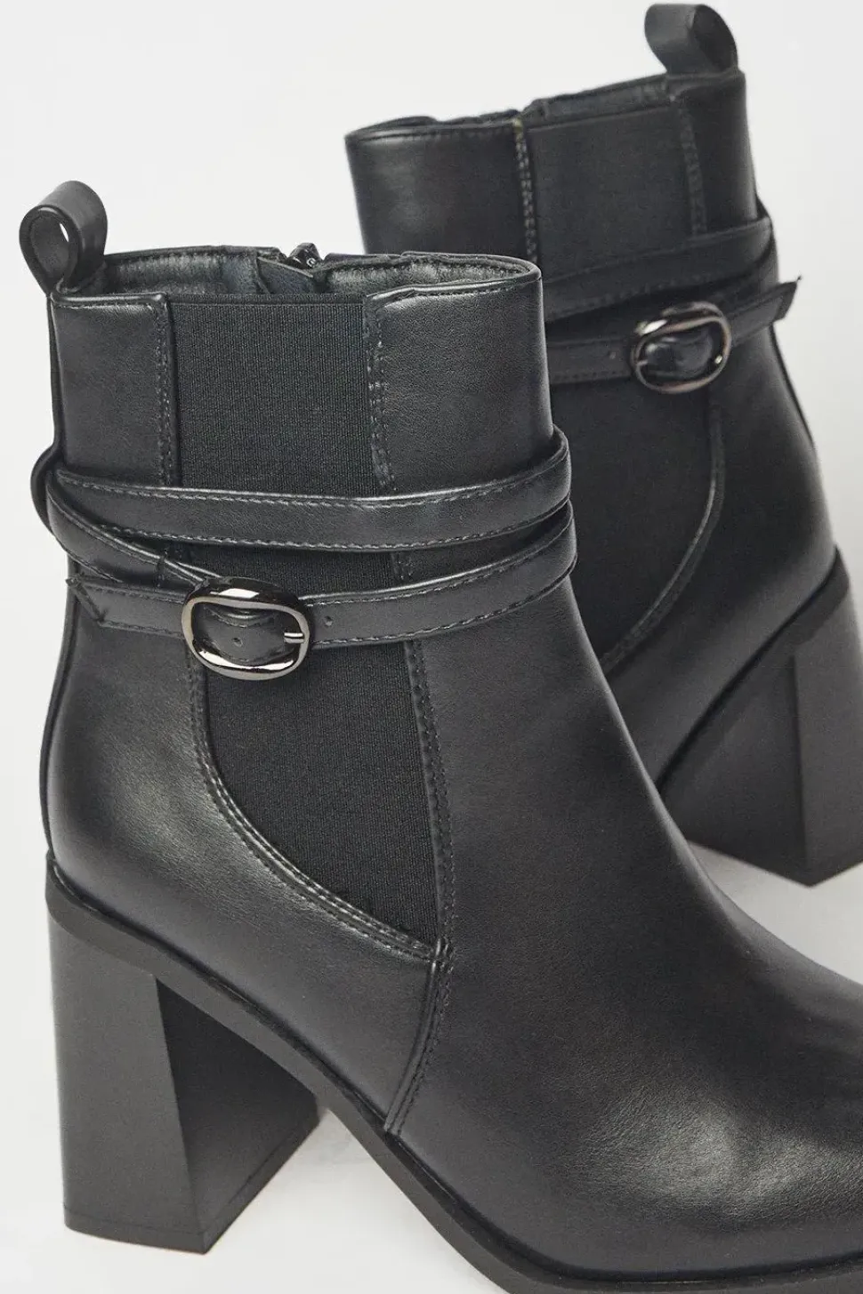 Alma High Block Heel Buckle Detail Ankle Boots