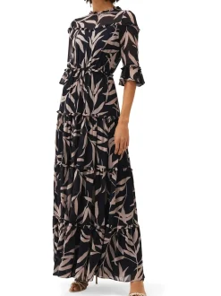 Amber Leaf Print Tiered Maxi Dress-Floral