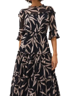 Amber Leaf Print Tiered Maxi Dress-Floral