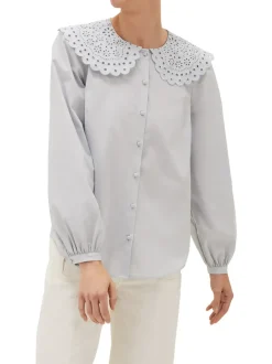 Amelia Oversized Embroidered Collar Blouse-Plain