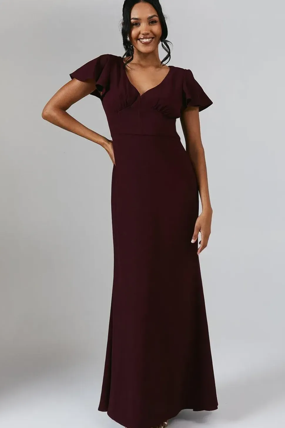 Angel Sleeve Corset Detail Crepe Bridesmaid Maxi Dress