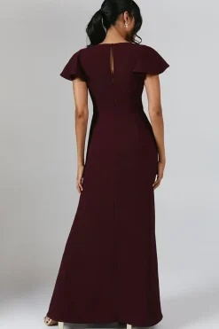 Angel Sleeve Corset Detail Crepe Bridesmaid Maxi Dress
