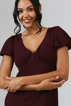 Angel Sleeve Corset Detail Crepe Bridesmaid Maxi Dress